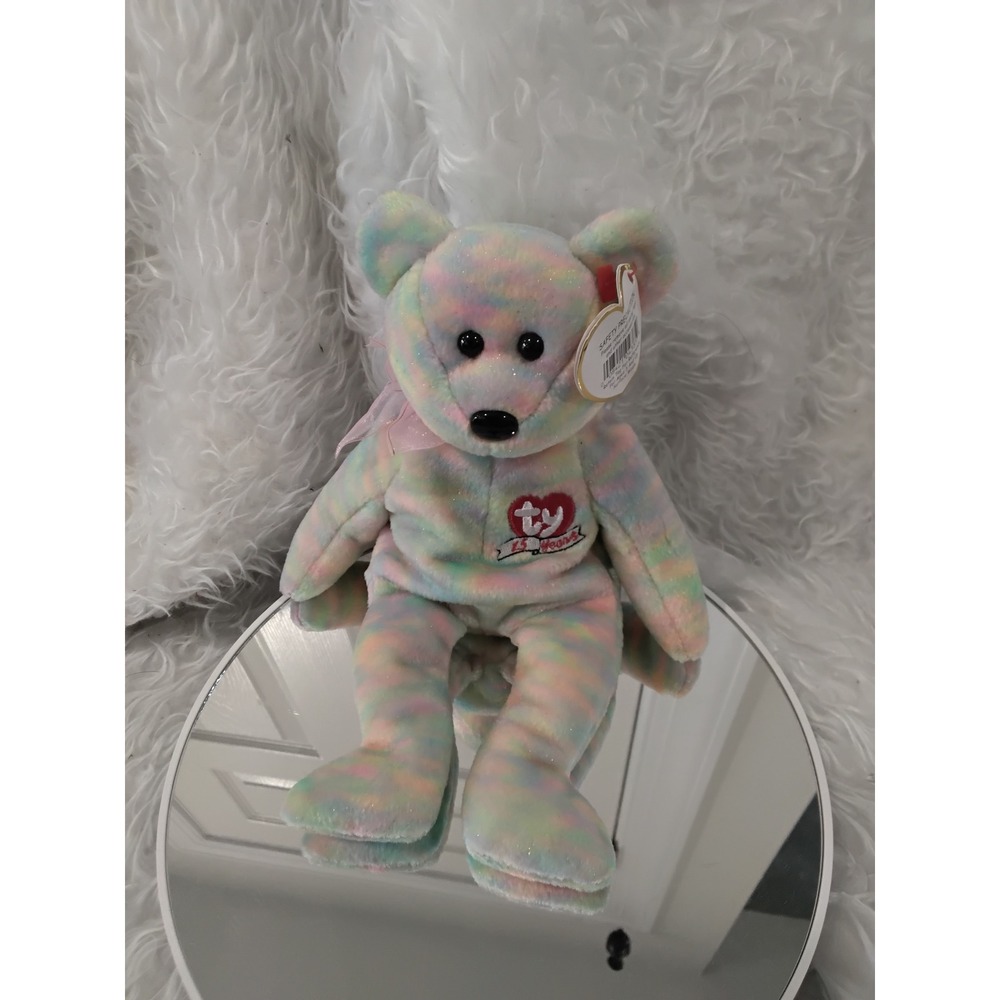 Ty Beanie Babies Celebrate The 15th Birthday Bear Rainbow Sparkle Plush 2001